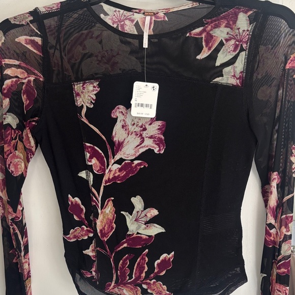 Free People Black Floral Mesh Blouse - Picture 3 of 3